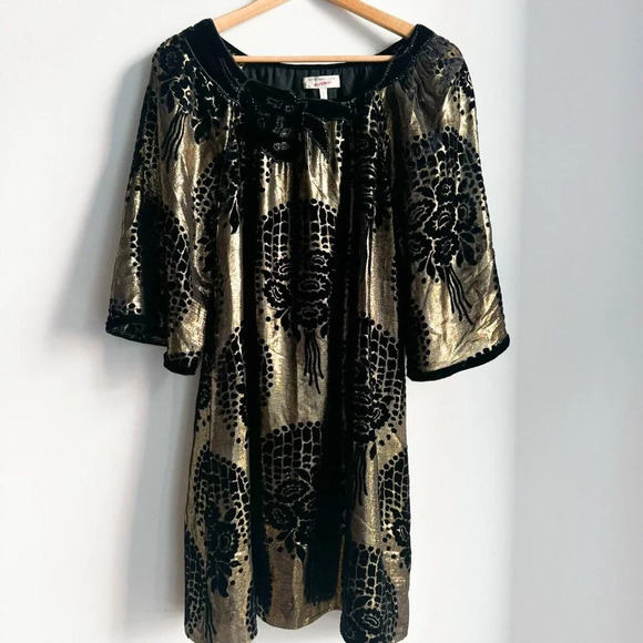 BCBG Runway Gold Metallic Flocked Velvet Floral Mini Dress S - Picture 3 of 8
